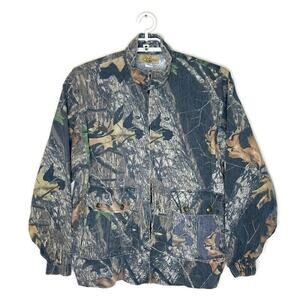 Vtg NO TRACE Men's Mossy Oak‎ Break Up Camo Bomber Utility Jacket Hunting Sz L